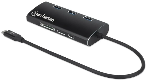Manhattan USB HUB- USB-C Male to HDMI, 3db USB-A Ports, USB-C, Gigabit RJ45 Port és SD/MicroSD