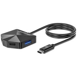 Manhattan USB HUB - 4db USB 3.0 Type-C / Type-A Combo Hub 2x2, Fekete