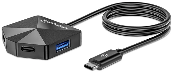Manhattan USB HUB - 4db USB 3.0 Type-C / Type-A Combo Hub 2x2, Fekete
