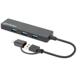 Manhattan USB HUB - 4db USB 3.0 Type-C / Type-A Combo Hub, USB-C Male és USB-A Male to 4 db USB-A Females, Fekete