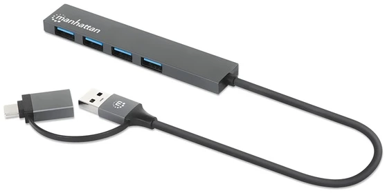 Manhattan USB HUB - 4db USB 3.0 Type-C / Type-A Combo Hub, USB-C Male és USB-A Male to 4db USB-A Females, Ezüst 1 Manhattan USB HUB - 4db USB 3.0 Type-C / Type-A Combo Hub, USB-C Male és USB-A Male to 4db USB-A Females, Ezüst