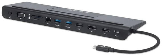 Manhattan USB HUB - USB-C 11-in-1 Triple-Monitor Docking Station with MST, USB 3.2 Type-C Male to HDMI, DP and VGA