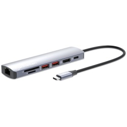 Manhattan USB HUB - USB-C PD 7-in-1 Type-C HDMI, 2db USB-A Ports, USB-C Power PD(100W), Gigabit RJ45 Port ésSD/microSD