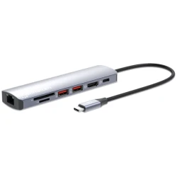 Manhattan USB HUB - USB-C PD 7-in-1 Type-C HDMI, 2db USB-A Ports, USB-C Power PD(100W), Gigabit RJ45 Port ésSD/microSD