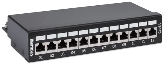 Manhattan asztali patch panel - CAT6A FTP árnyékolt patch panel, 12 portos, Fekete