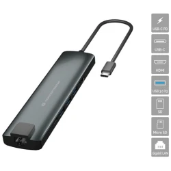 Conceptronic Notebook Dokkoló - DONN06G (USB-C to HDMI+USB-C PD:60W+USB-A+SD/TF+RJ-45, fekete)