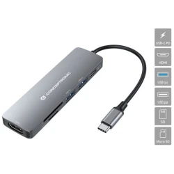 Conceptronic Notebook Dokkoló - DONN11G (USB-C to HDMI+USB-C PD:60W+USB-A 3.0+2.0, ezüst)