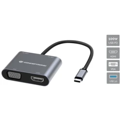Conceptronic Notebook Dokkoló - DONN16G (USB-C to HDMI+VGA+USB-A PD:100W, ezüst)