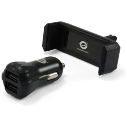 Conceptronic telefon töltő/tartó kit - CUSBCAR2AKIT (Szivargyujtós töltő: 2x USB-A, Telefontartó: 5,5-8,5 cm széles)