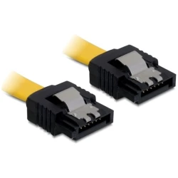 Delock Kábel - 82473 (SATA II, egyenes/egyenes csatl.(fémlappal), Max.: 3Gb/s, sárga, 0,3m)