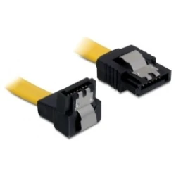 Delock Kábel - 82482 (SATA II, lefele/egyenes csatl.(fémlappal), Max.: 3Gb/s, sárga, 0,7m)
