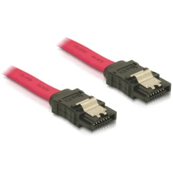 Delock Kábel - 84302 (SATA II, egyenes/egyenes csatlakozó (fémlappal), Max.: 3Gbps, piros, 50cm)