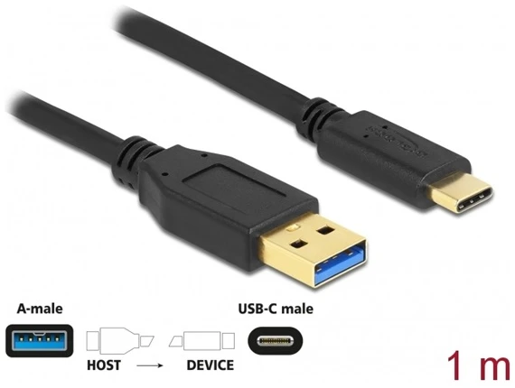 Delock Kábel - 83870 (USB Type-C -> USB-A 3.1 Gen2, Max.: 10 Gb/s, fekete, 1m)