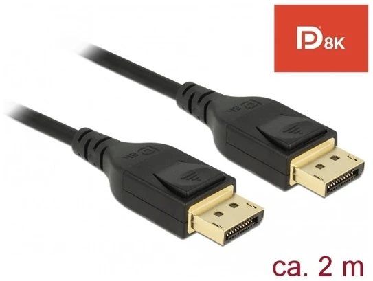 Delock Kábel - 85660 (Displayport > Displayport, apa/apa, 8K@60Hz, 8K tanúsítvánnyal, 2m)