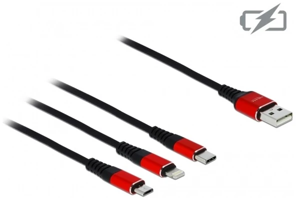 Delock Kábel - 85892 (USB2.0 - microUSB, Lightning, USB Type-C töltő kábel készlet, fekete, 1m) 1 Delock Kábel - 85892 (USB2.0 - microUSB, Lightning, USB Type-C töltő kábel készlet, fekete, 1m)