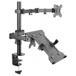 Equip Monitor/Laptop konzol - 650119 (13"-32", 2 monitor, dönthető, forgatható, állítható magasság, Max.: 2x8kg, fekete)