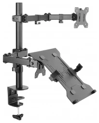 Equip Monitor/Laptop konzol - 650119 (13"-32", 2 monitor, dönthető, forgatható, állítható magasság, Max.: 2x8kg, fekete)