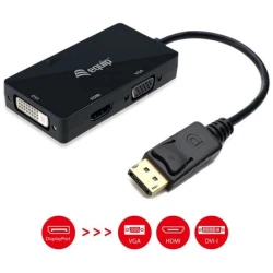 Equip Átalakító - 133441 (DisplayPort to VGA/HDMI/DVI, fekete)