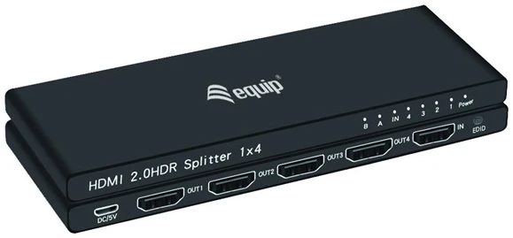 Equip HDMI Video-Splitter - 332717 (4 port, HDMI2.0, 3D, 4K/60Hz, HDR/HDCP Ready, fekete)