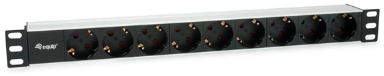 Equip Hálózati Elosztó - 333292 (Schuko, 9 Schuko, Rack 1U, 1,8m kábel, aluminium, fekete)