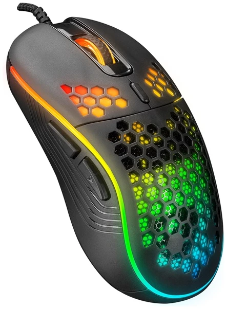 Everest Gamer Egér - SM-G66 X-HOLE  (8000 DPI, 7gomb, 1,5m harisnyázott kábel,optikai, fekete, RGB LED)