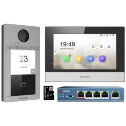 Hikvision IP kaputelefon szett - DS-KIS604-S (DS-KV8113-WME1, DS-KH6320-WTE1, DS-3E0105P-E/M, 16GB microSD kártya)