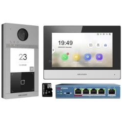 Hikvision IP kaputelefon szett - DS-KIS604-S (DS-KV8113-WME1, DS-KH6320-WTE1, DS-3E0105P-E/M, 16GB microSD kártya)
