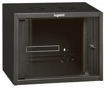 Legrand Rackszekrény - 19" fali kivitel (9U, 494x600x450, antracit,  egyrekeszes, üvegajtós, készre szerelt max: 27 kg)