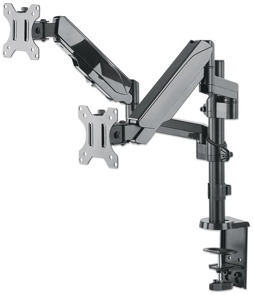 Manhattan gázrugós Fali/asztali állvány - Dupla karos 2db monitor részére (max.VESA:100x100, 17"-32"-ig, 8kg, fekete)