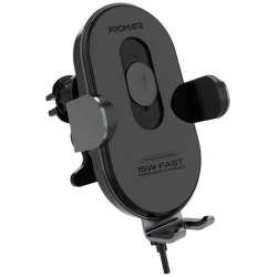 Promate Autós töltő - POWERMOUNT 15 (DC 12V/1.5A, 15W, 1.2 méter, okos szenzor, hajlítható állvány, fekete)
