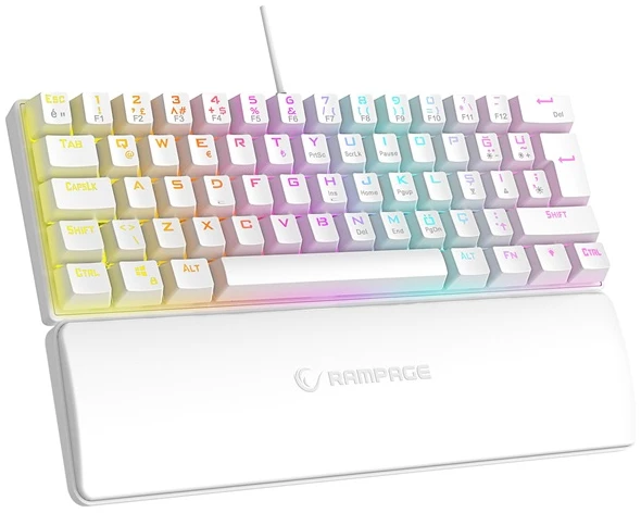 Rampage Billentyűzet - PLOWER K60 White US (Vezetékes, Mechanikus, Blue switch, angol, fehér, RGB LED)