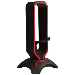 Rampage Fejhallgató állvány - RM-H66 GUARD (fekete, műanyag, USB HUB, Egérkábel tartó, RGB)