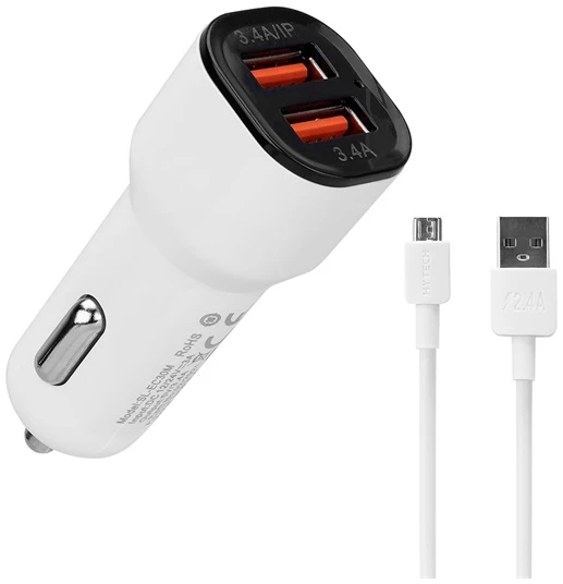 S-Link Autós töltő - SL-EC30M (2db USB, 5V/2.4A/3,4A, 17W, Micro usb, 100cm adat+töltőkábel, fehér)