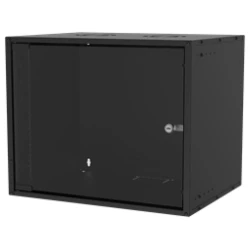 S-Link Rackszekrény - 9U 19" fali kivitel (450x530x400mm, ablakos, Flatpack, Fekete)