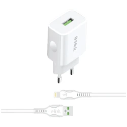 S-Link Hálózati töltő - AND-EC14B Lightning (1db USB, 5V/1A, 5W, Lightning-USB 100cm adat+töltőkábel, fehér)