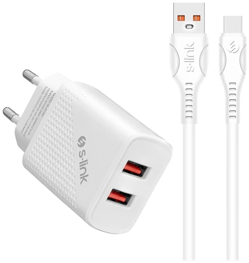 S-Link Hálózati töltő - SL-EC50T (2db USB, 5V/2.4A, 12W, Gyorstöltés, USB Type-C, 100cm adat+töltőkábel, fehér) 1 S-Link Hálózati töltő - SL-EC50T (2db USB, 5V/2.4A, 12W, Gyorstöltés, USB Type-C, 100cm adat+töltőkábel, fehér)