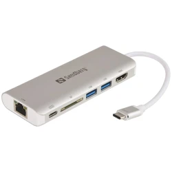 Sandberg Notebook Dokkoló - USB-C Dock HDMI+LAN+SD+USB,61W (USB-C bem. / HDMI+USB3.0+USB-C+RJ45+SD kim.)