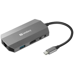 Sandberg Notebook Dokkoló - USB-C 6in1 Travel Dock (USB-C bemenet; HDMI+2xUSB3.0+USB-C+RJ45+SD kimenet)
