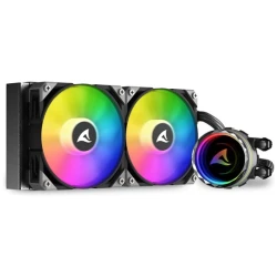 Sharkoon CPU Water Cooler - S80 RGB AIO 240mm (max. 35 dB (A); max. 131.93 m3/h; 2x12cm, A-RGB LED, fekete)
