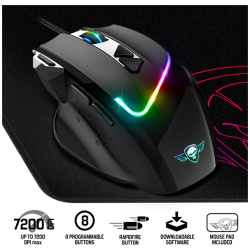 Spirit of Gamer Egér - PRO-M3 RGB (Optikai, 7200DPI, 8 gomb, harisnyázott kábel, fekete) + egérpad