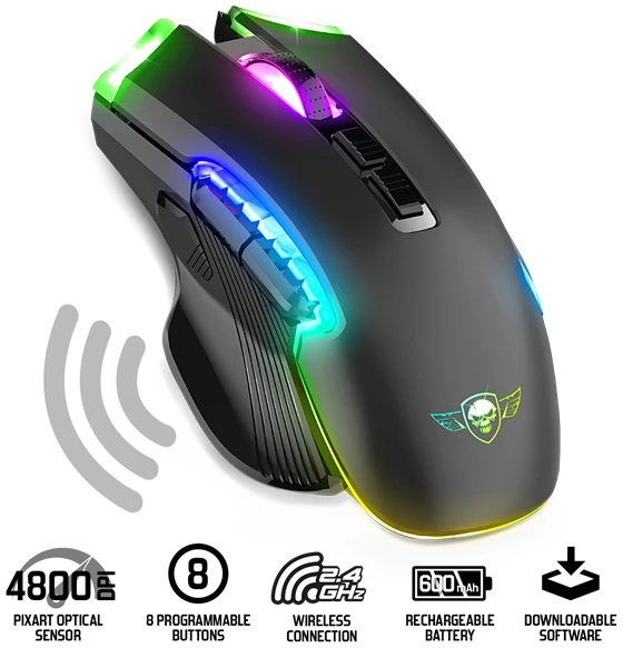 Spirit of Gamer Egér Vezeték nélküli - ELITE-M70 (Optikai, 4800DPI, 8 programozható gomb, Max.: 10m, fekete)