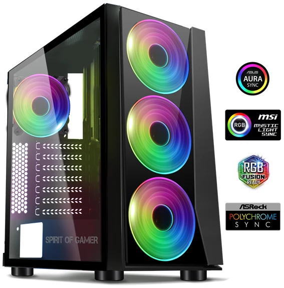 Spirit of Gamer Számítógépház - GHOST III RGB (fekete, ablakos, 4x12cm ventilátor, ATX, mATX, 2xUSB3.0, 1xUSB2.0)