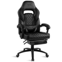 Spirit of Gamer szék - MUSTANG Black (állítható dőlés/magasság; kihajtható lábtartó; max.120kg-ig, fekete)