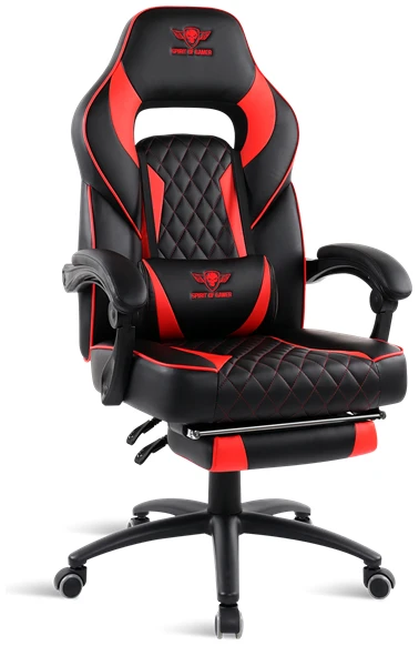 Spirit of Gamer szék - MUSTANG Red (állítható dőlés/magasság; kihajtható lábtartó; max.120kg-ig, piros)