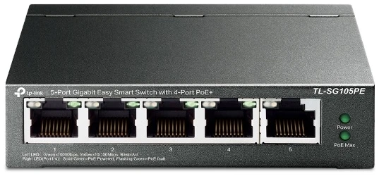 TP-Link Switch  PoE - TL-SG105PE (5 port 1Gbps; 5 af/at PoE+ port; 65W)