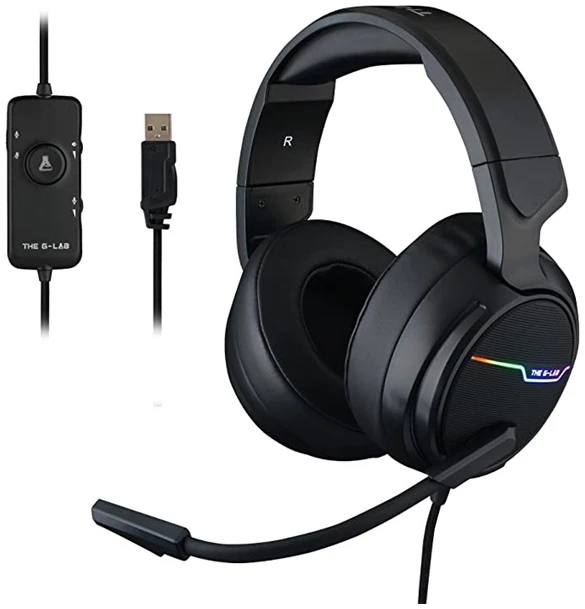 The G-Lab Fejhallgató - KORP THALLIUM 7.1 (mikrofon, USB, 2,4m harisnyázott kábel, hangerőszabályzó, nagy-párnás, RGB)