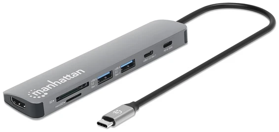 Manhattan USB HUB - USB-C PD 7-in-1, Type-C to HDMI, 2db USB-A, USB-C PD(100 W), USB-C, SD/microSD 1 Manhattan USB HUB - USB-C PD 7-in-1, Type-C to HDMI, 2db USB-A, USB-C PD(100 W), USB-C, SD/microSD