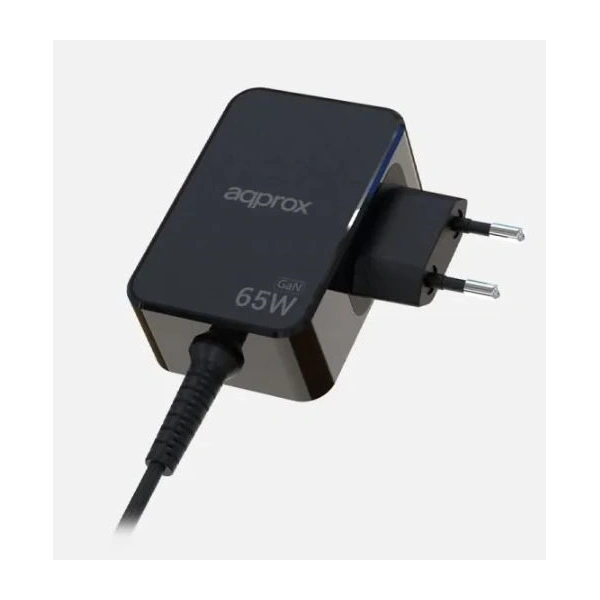APPROX Telefontöltő - USB Type-C, 65W gyorstöltő + 1.8m kábel, Fekete