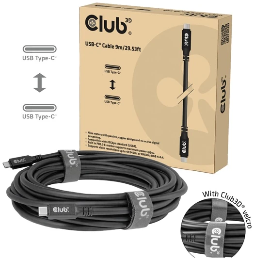 Club 3D Kábel - CAC-2509 (USB-C to USB-C, M/M, 100W, 8K60Hz, 20Gbps, 60W, 9m)